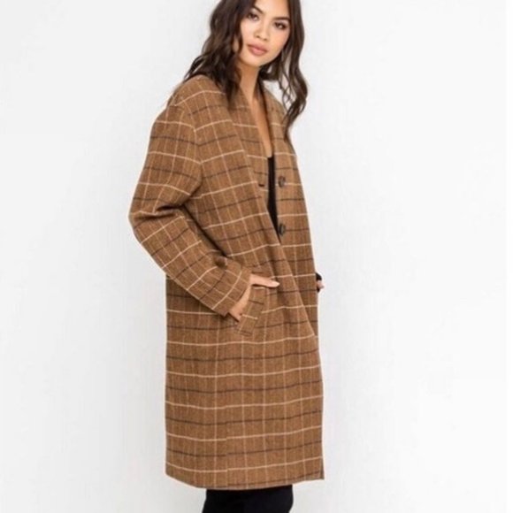 Lush Camel Plaid Cocoon Coat (Size S) - Picture 1 of 6